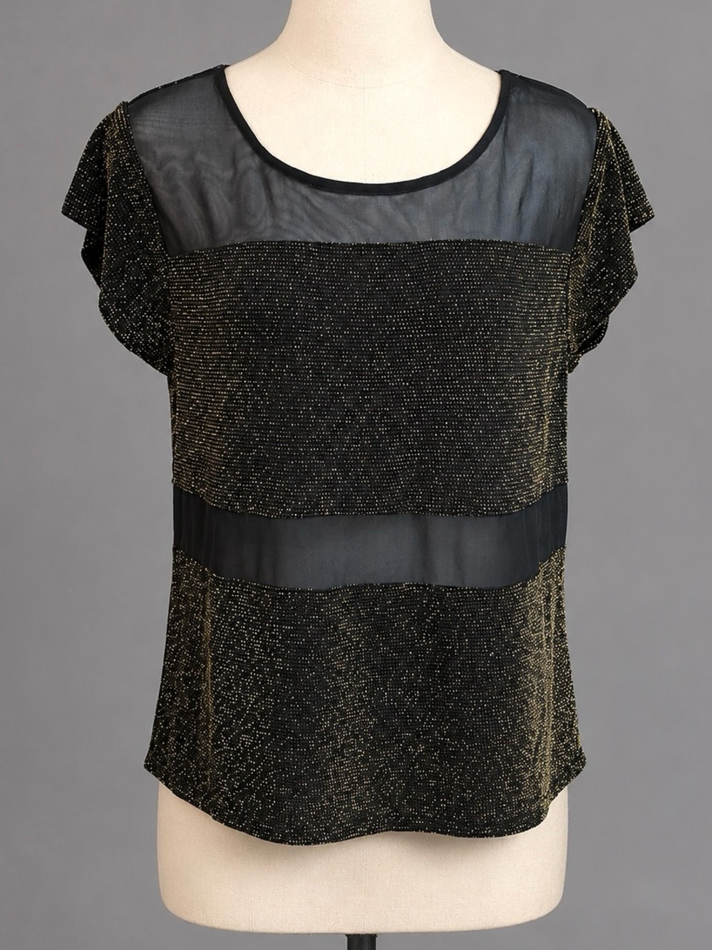 EXPRESS METALLIC GOLD MESH SHEER SHIRT TOP